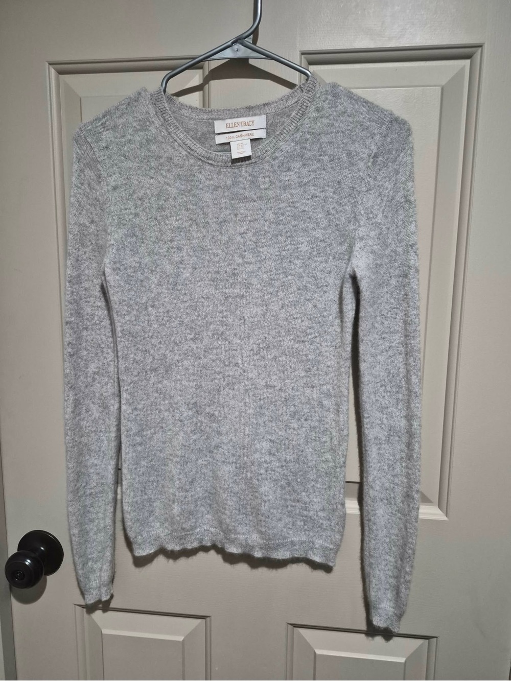 Ellen Tracy Heather Gray Crewneck Sweater 100% Cashmere